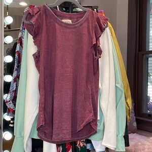 Triblend Jersey Cropped Flutter Sleeve Open Neck Tee Medium Lollipop